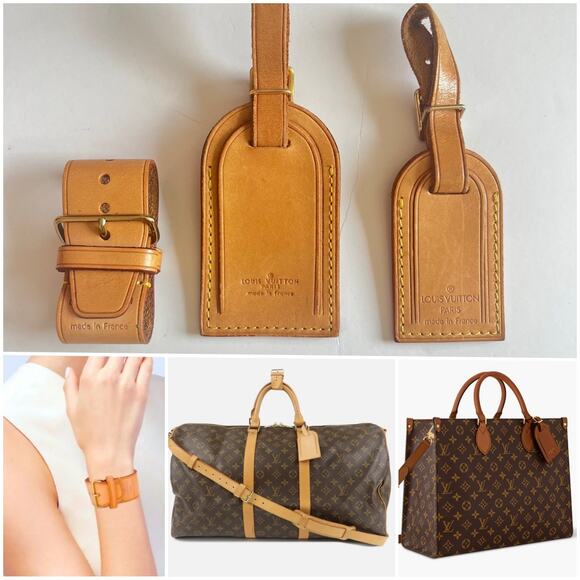 Louis Vuitton Vachetta Travel Bag Handbag Name Tag & Poignet Handle Keeper Set